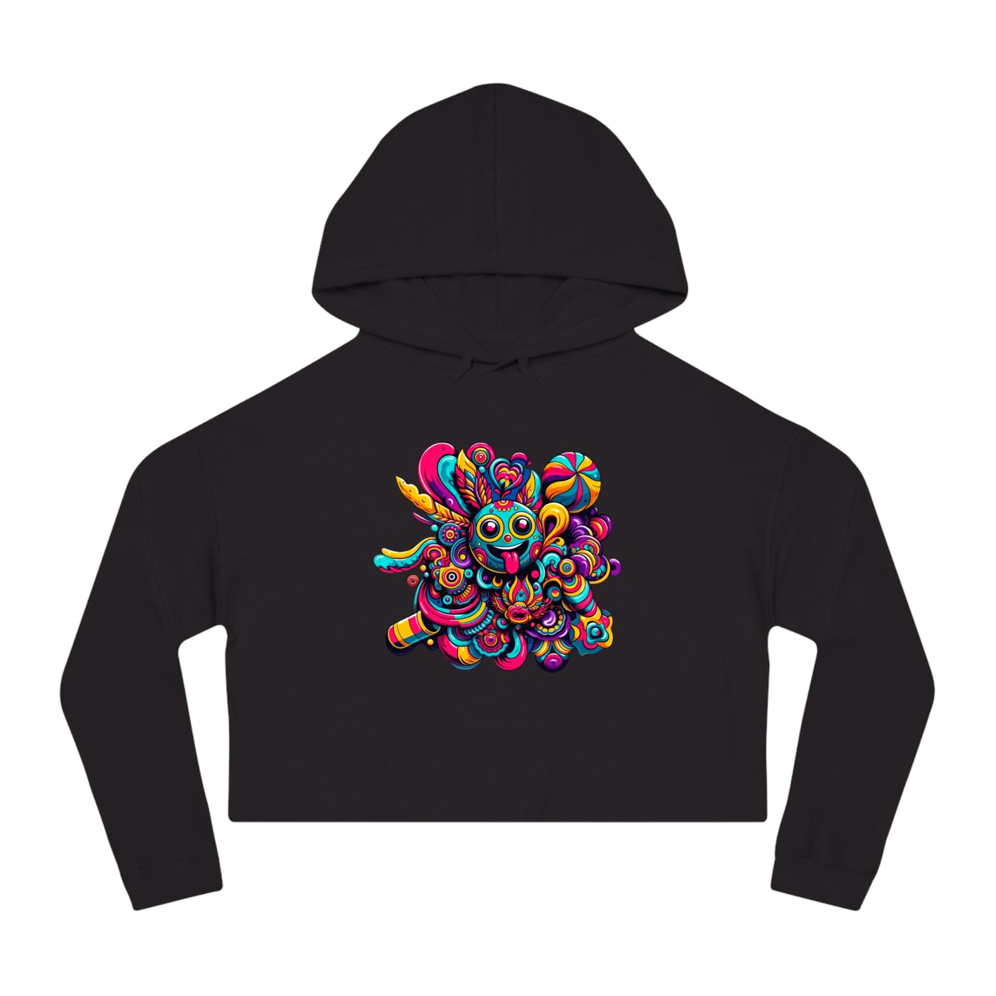 Women’s Cropped Hooded Sweatshirt with Cheerful Smiley