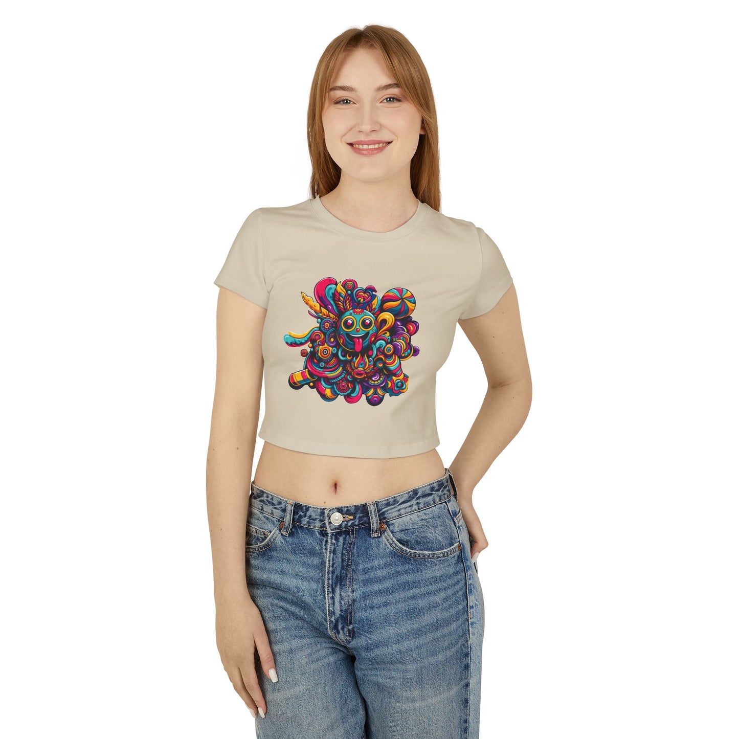 Women's Baby Tee with Cheerful Smiley Design