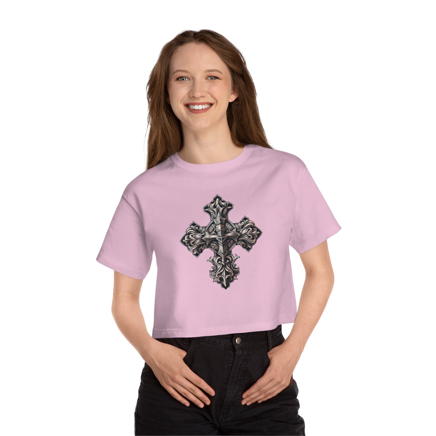 Champion Women's Heritage Cropped T-Shirt with Wooden Cross Design