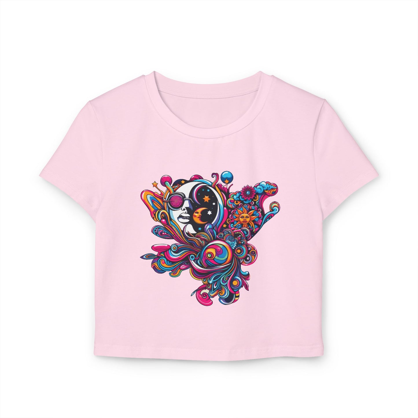 Women's Baby Tee with Moon Face Design