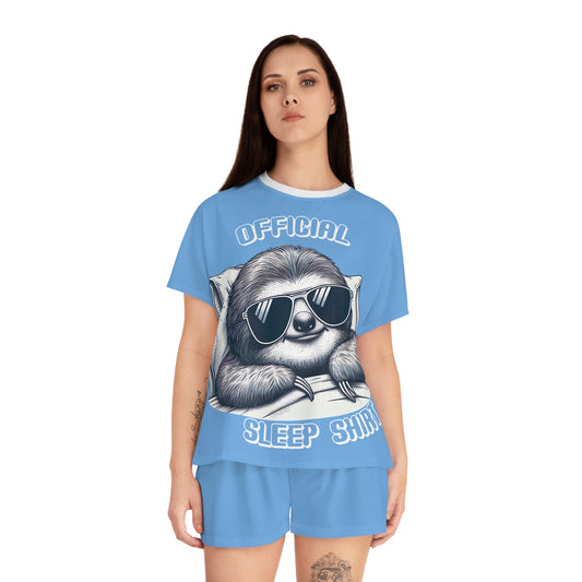 Women's Pajama Set - Official Sleep Shirt with Sloth in Sunglasses Design