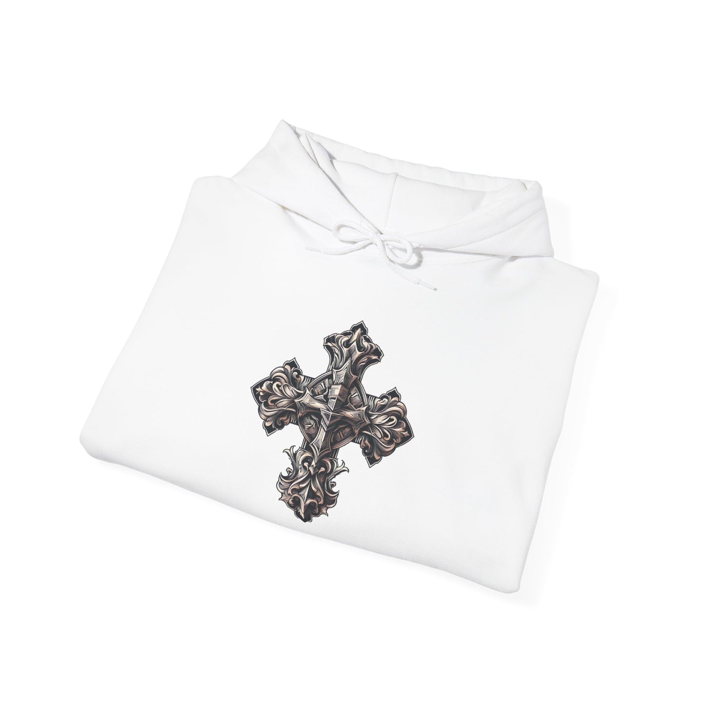 Unisex Heavy Blend™ Hooded Sweatshirt with Wooded Cross Design