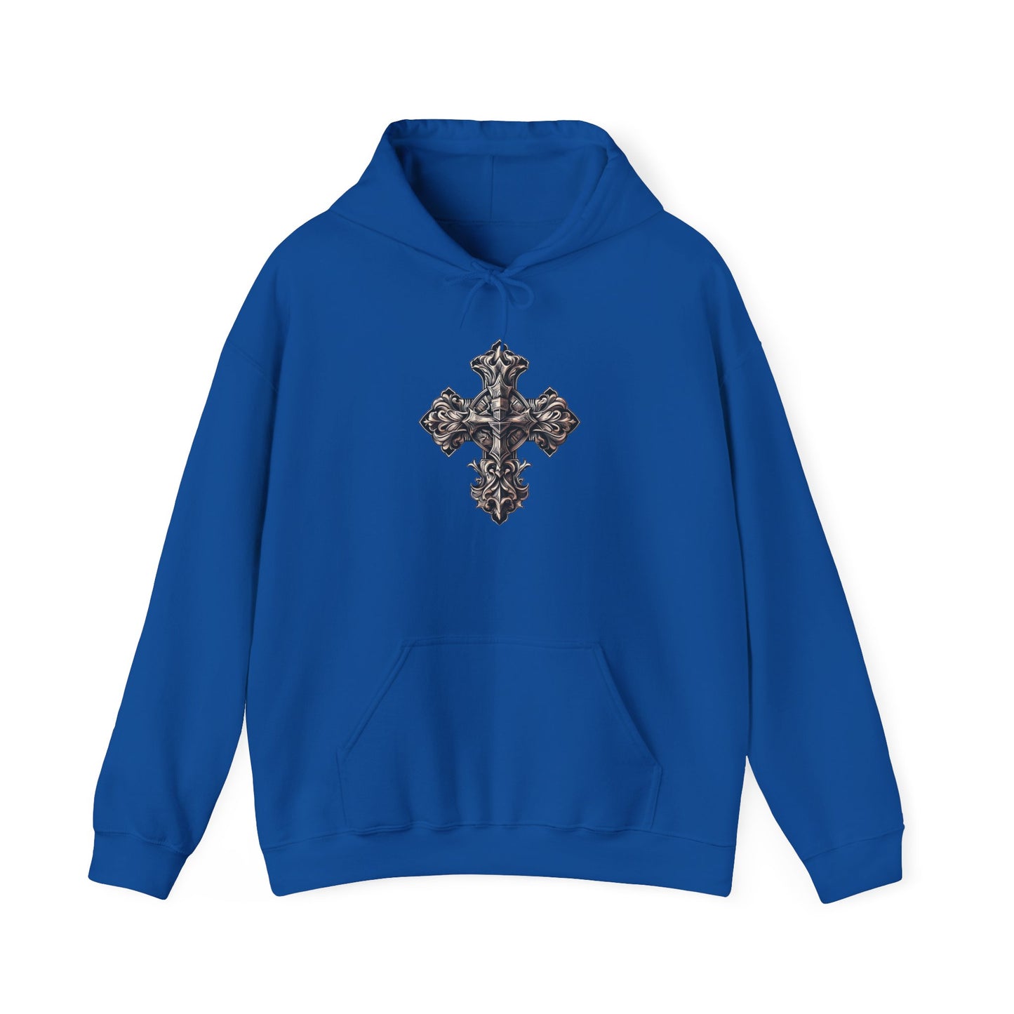 Unisex Heavy Blend™ Hooded Sweatshirt with Wooded Cross Design