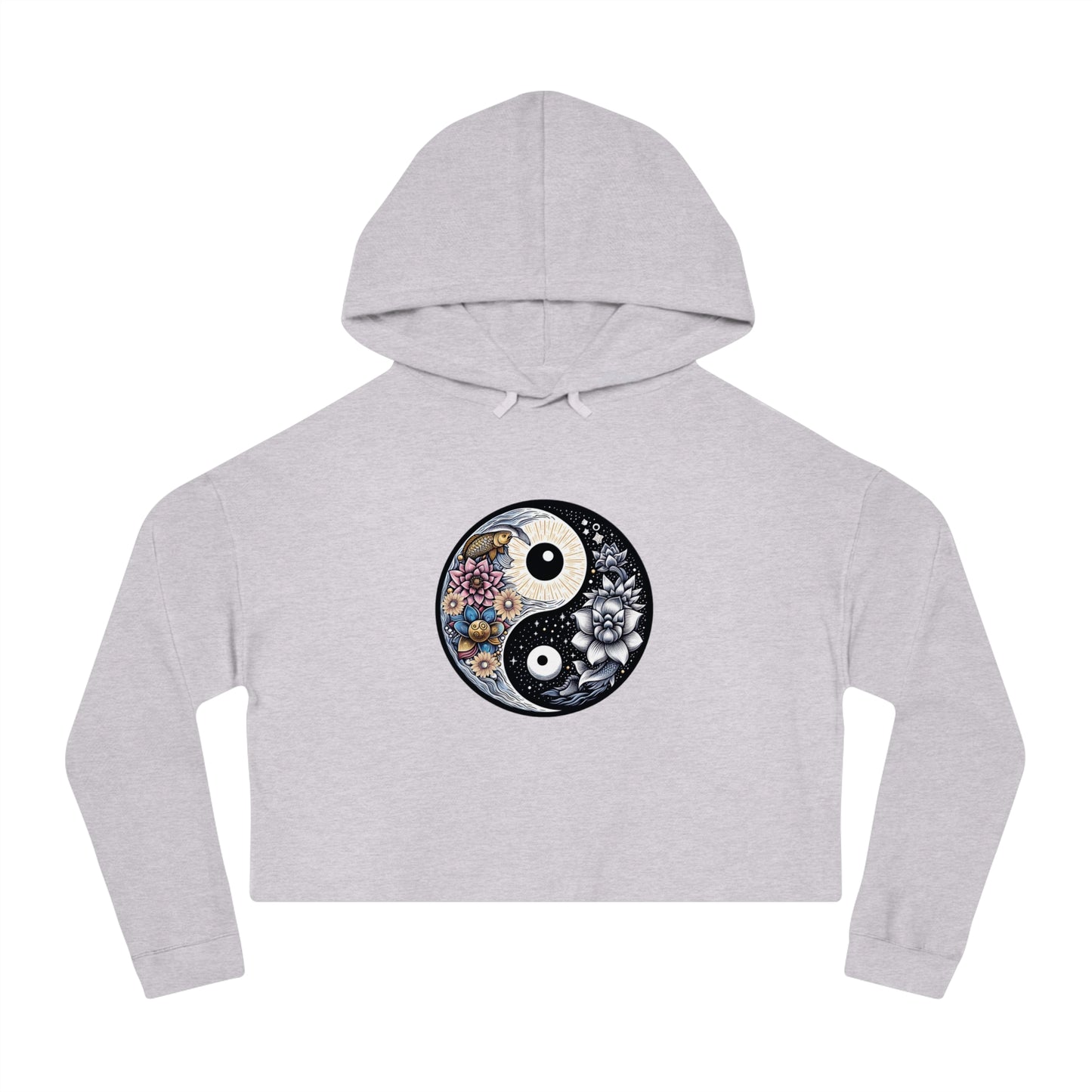 Women’s Cropped Hooded Sweatshirt with Yin Yang Design