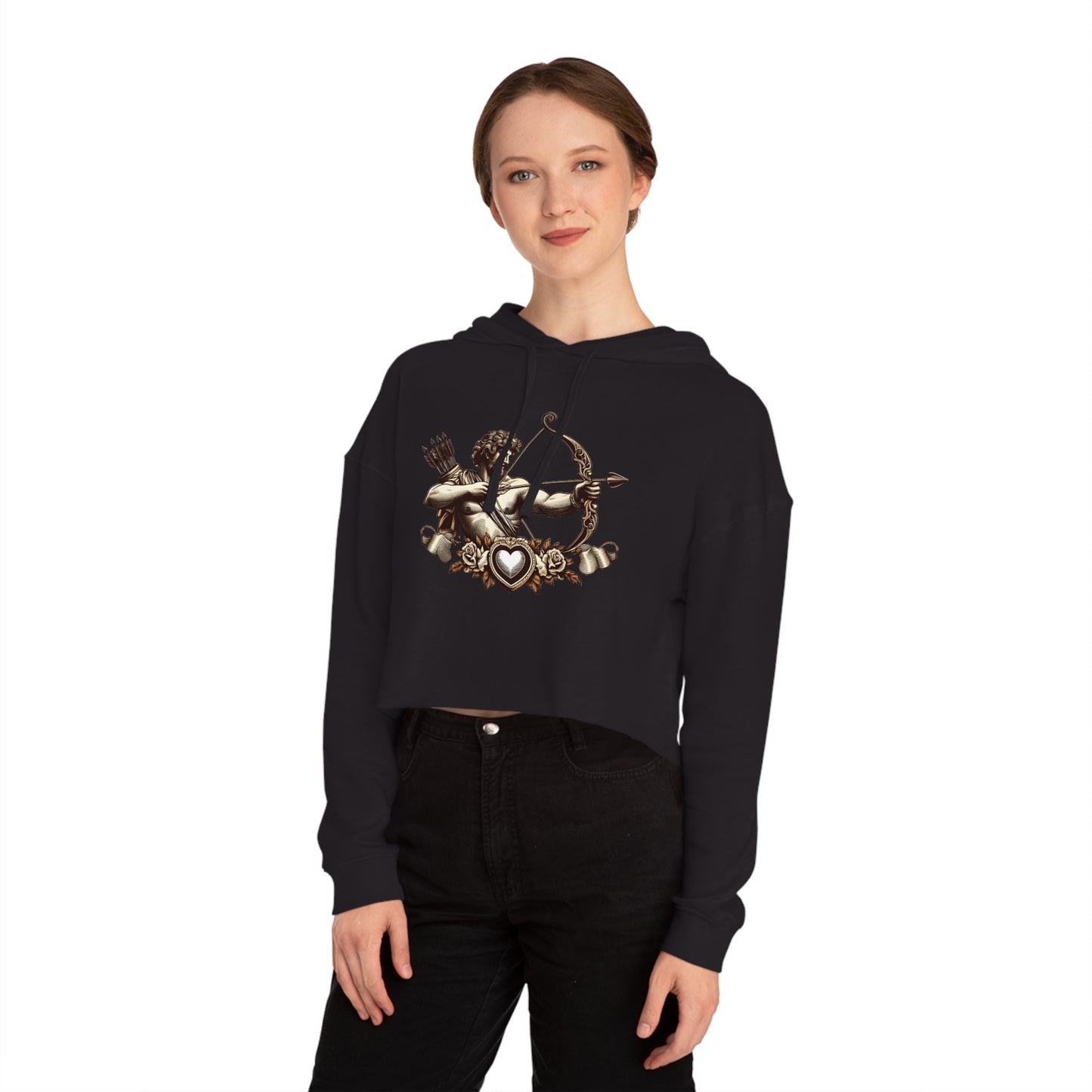 Women’s Cropped Hooded Sweatshirt with Armor Design