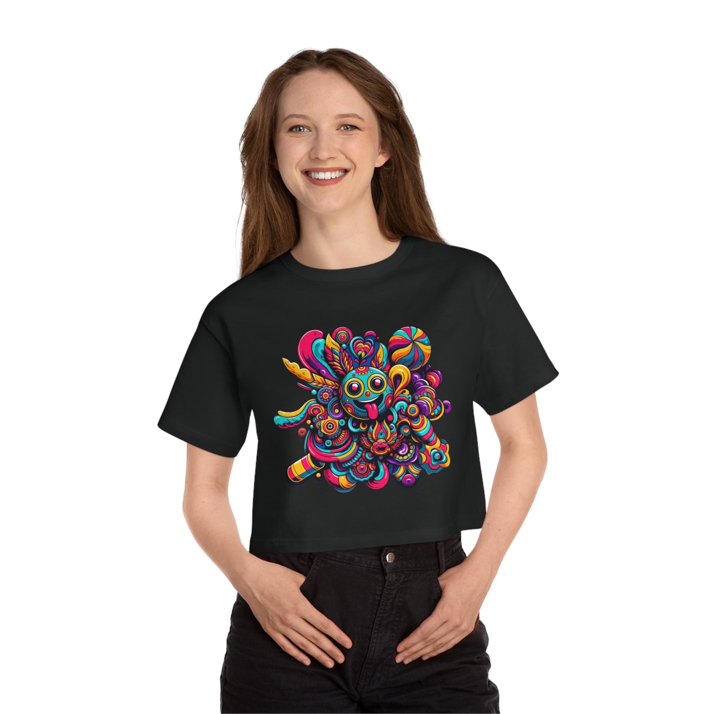 Champion Women's Heritage Cropped T-Shirt with Cheerful Smiley Design