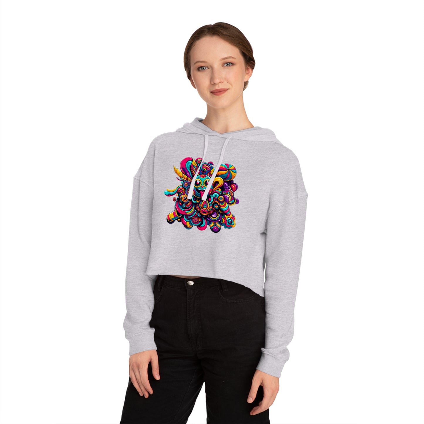 Women’s Cropped Hooded Sweatshirt with Cheerful Smiley