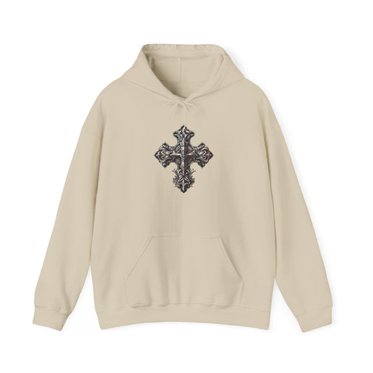 Unisex Heavy Blend™ Hooded Sweatshirt with Wooded Cross Design