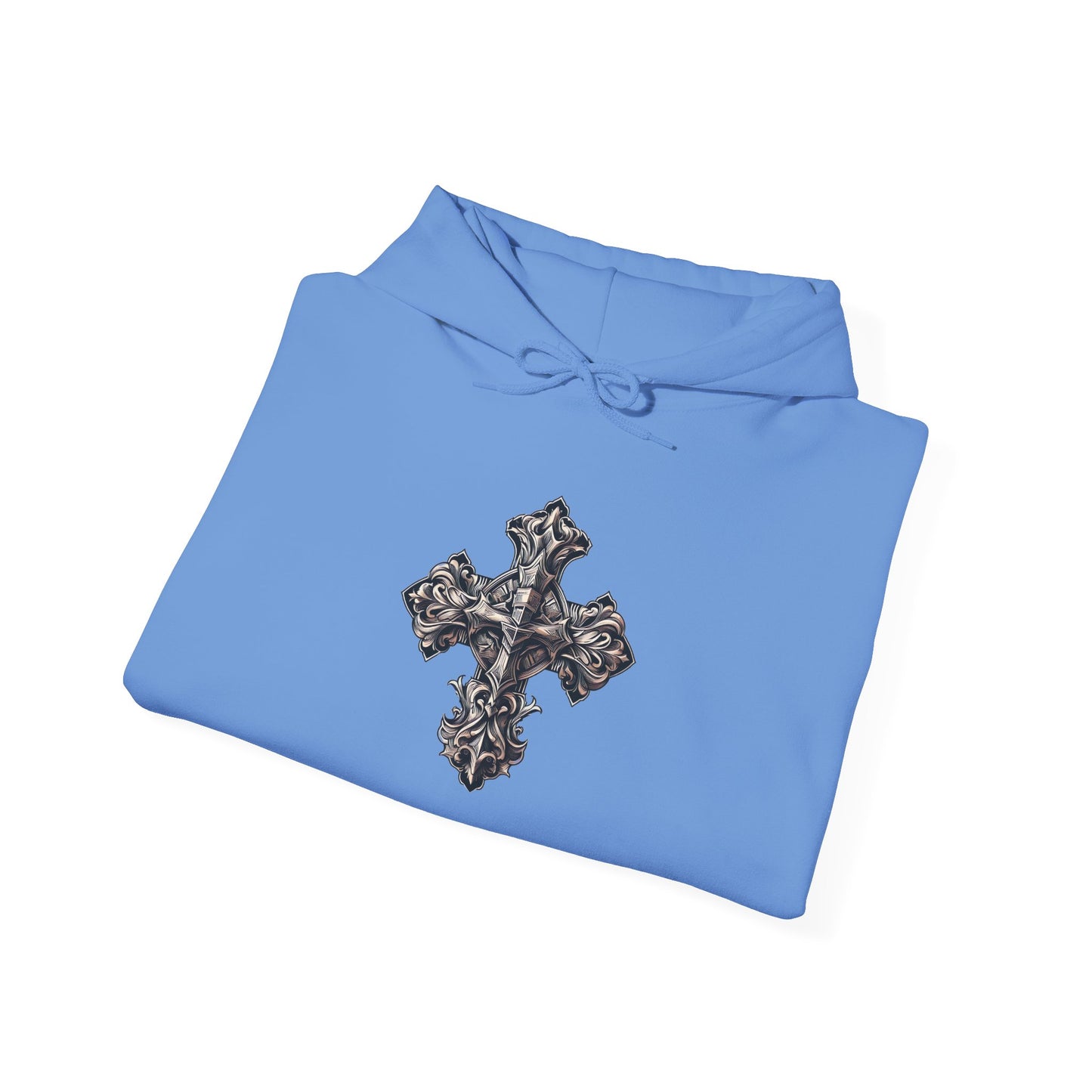 Unisex Heavy Blend™ Hooded Sweatshirt with Wooded Cross Design