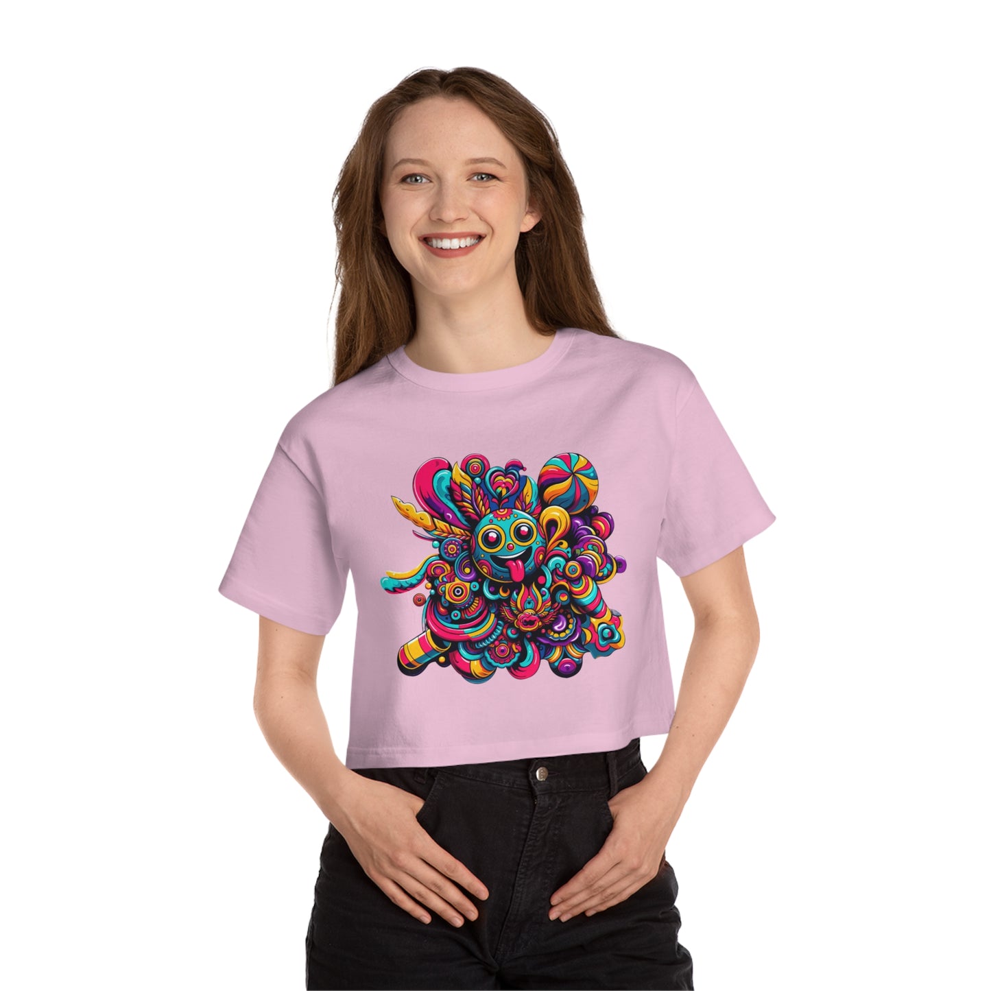 Champion Women's Heritage Cropped T-Shirt with Cheerful Smiley Design