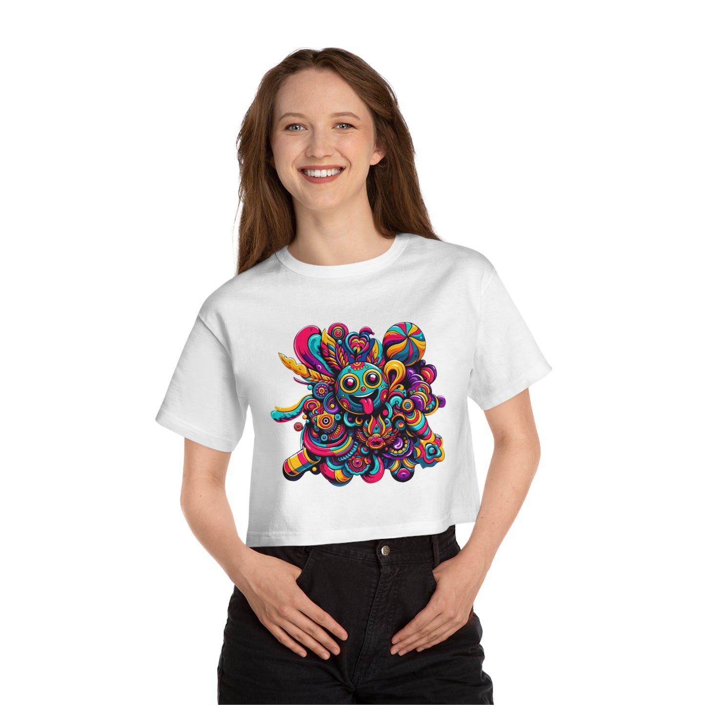 Champion Women's Heritage Cropped T-Shirt with Cheerful Smiley Design