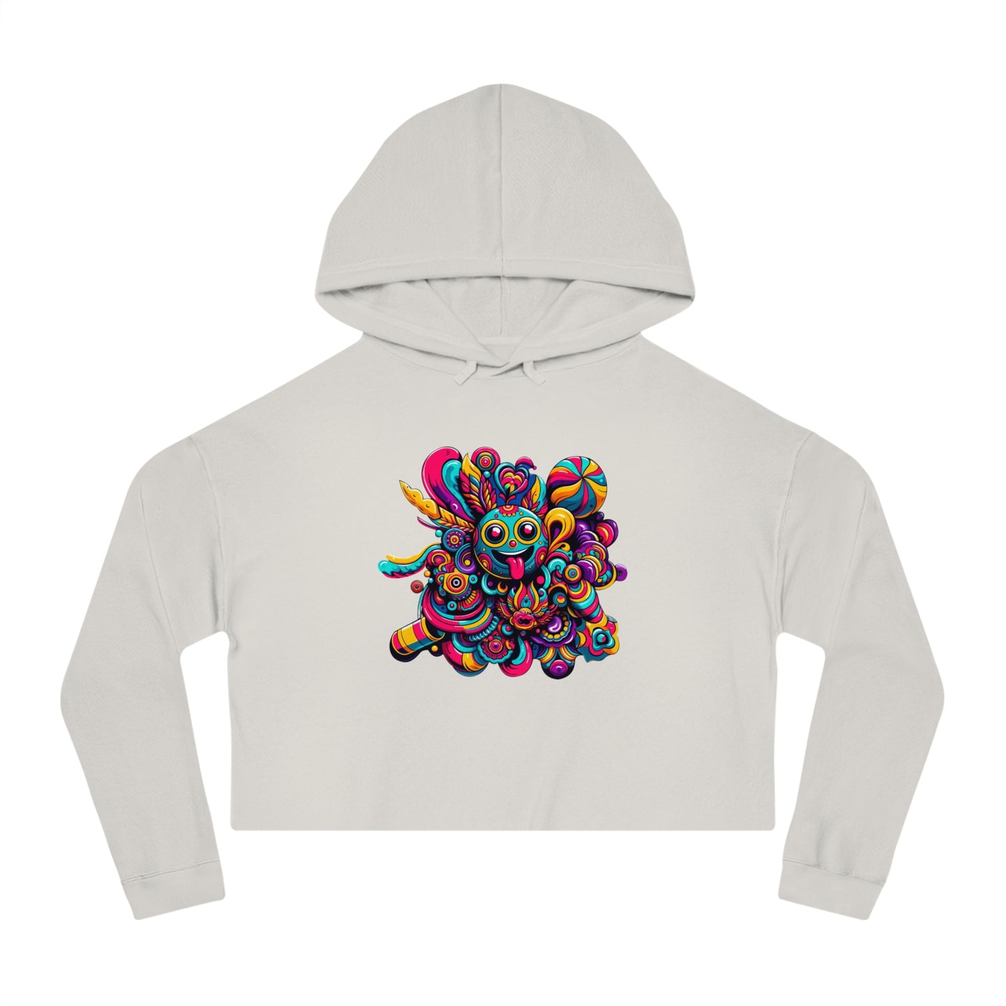 Women’s Cropped Hooded Sweatshirt with Cheerful Smiley