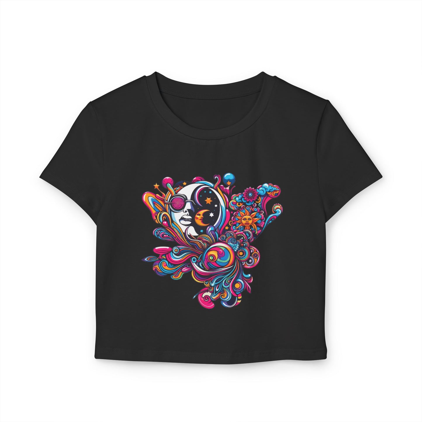 Women's Baby Tee with Moon Face Design