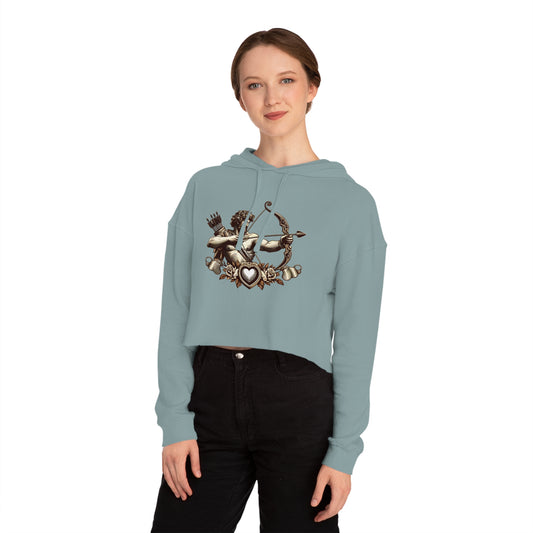 Women’s Cropped Hooded Sweatshirt with Armor Design