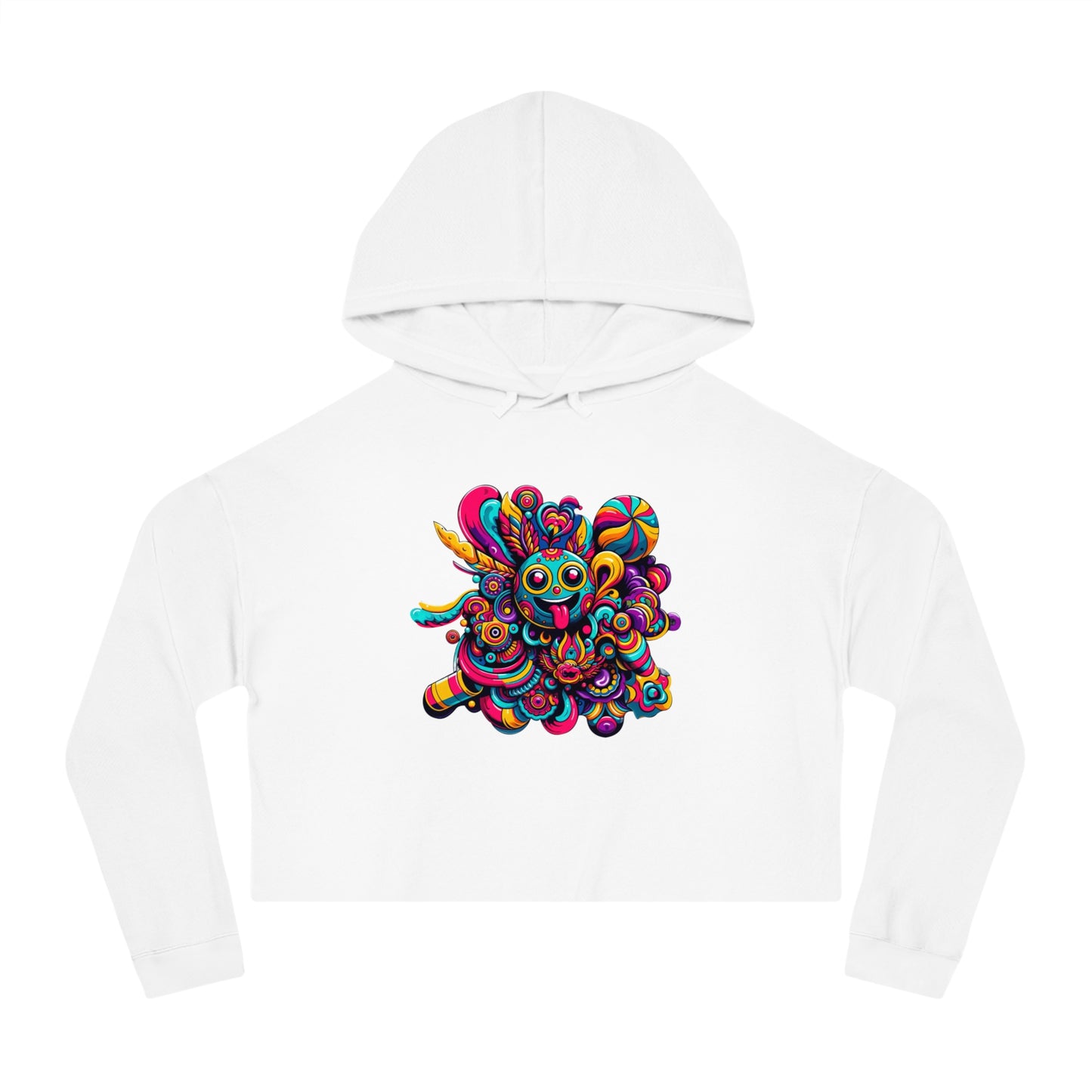 Women’s Cropped Hooded Sweatshirt with Cheerful Smiley