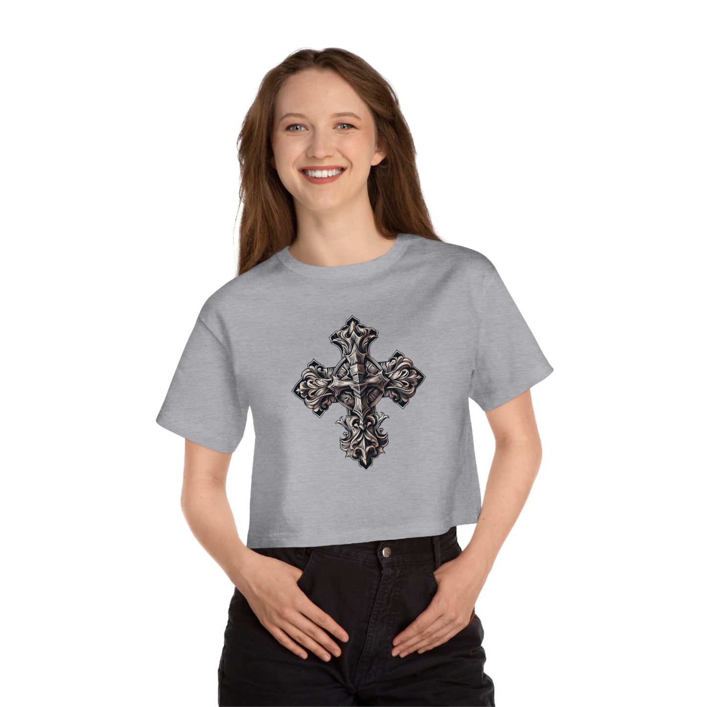 Champion Women's Heritage Cropped T-Shirt with Wooden Cross Design