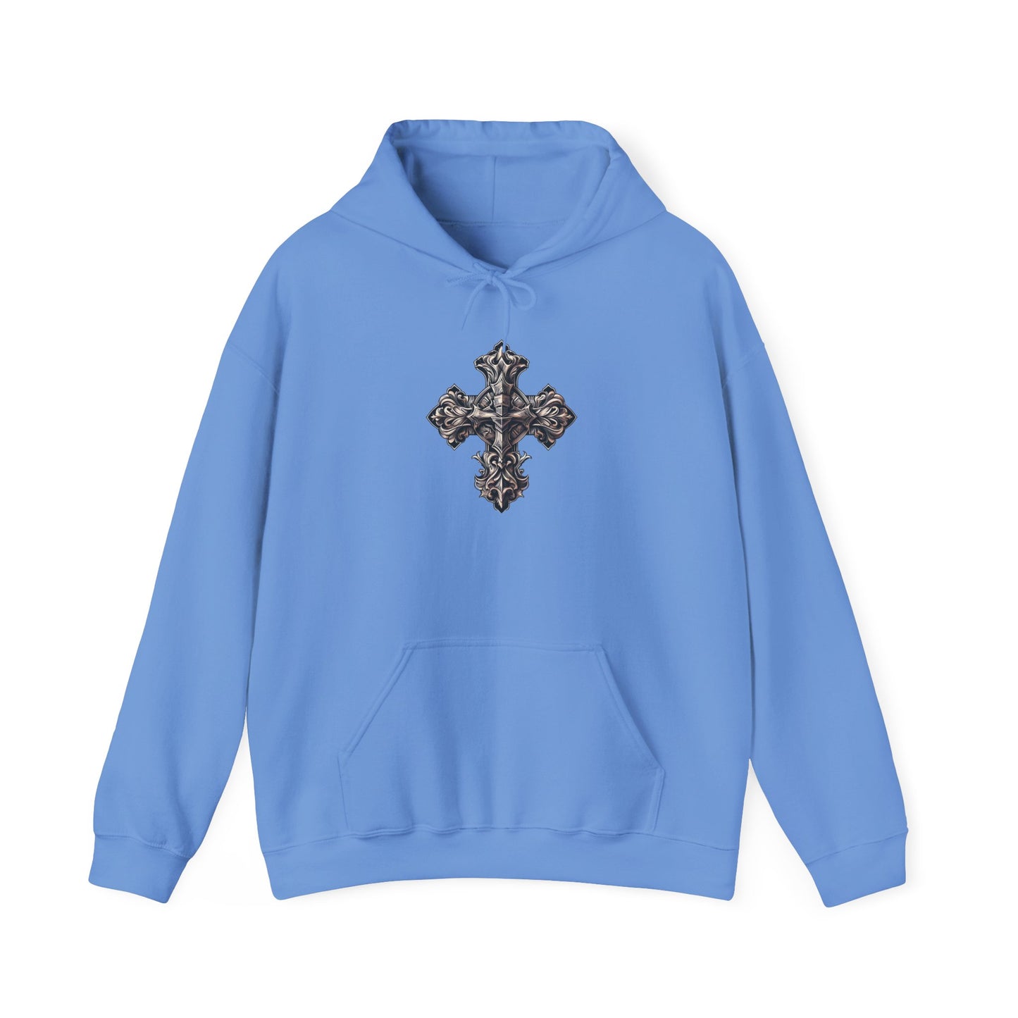 Unisex Heavy Blend™ Hooded Sweatshirt with Wooded Cross Design