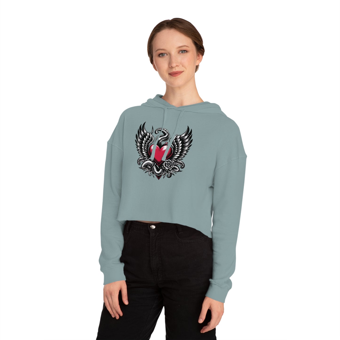 Women’s Cropped Hooded Sweatshirt with Flying Heart