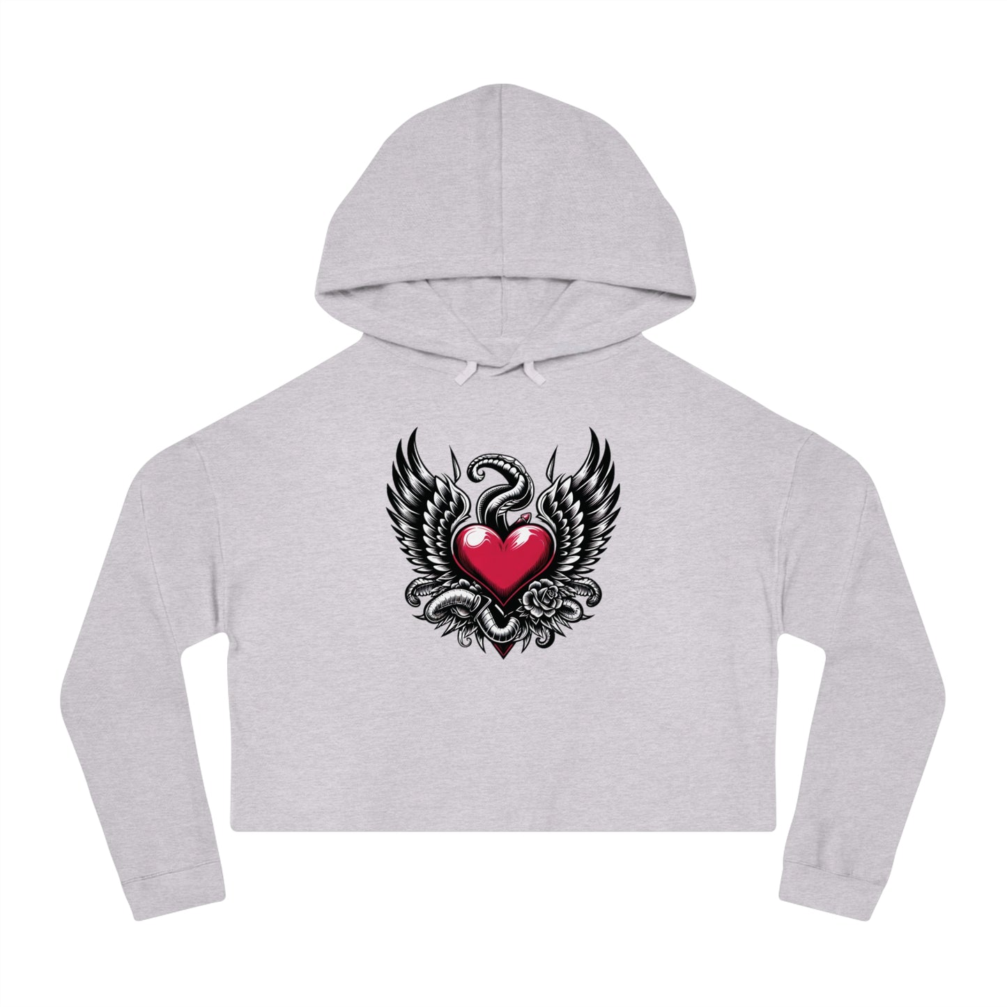 Women’s Cropped Hooded Sweatshirt with Flying Heart