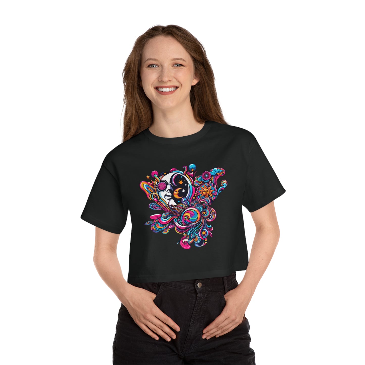 Champion Women's Heritage Cropped T-Shirt with Moon Face Design