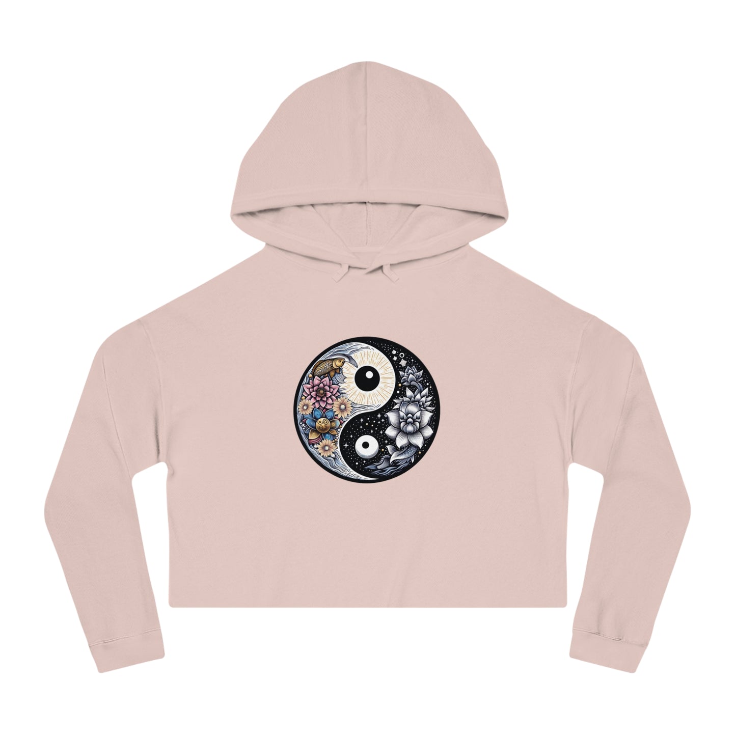 Women’s Cropped Hooded Sweatshirt with Yin Yang Design