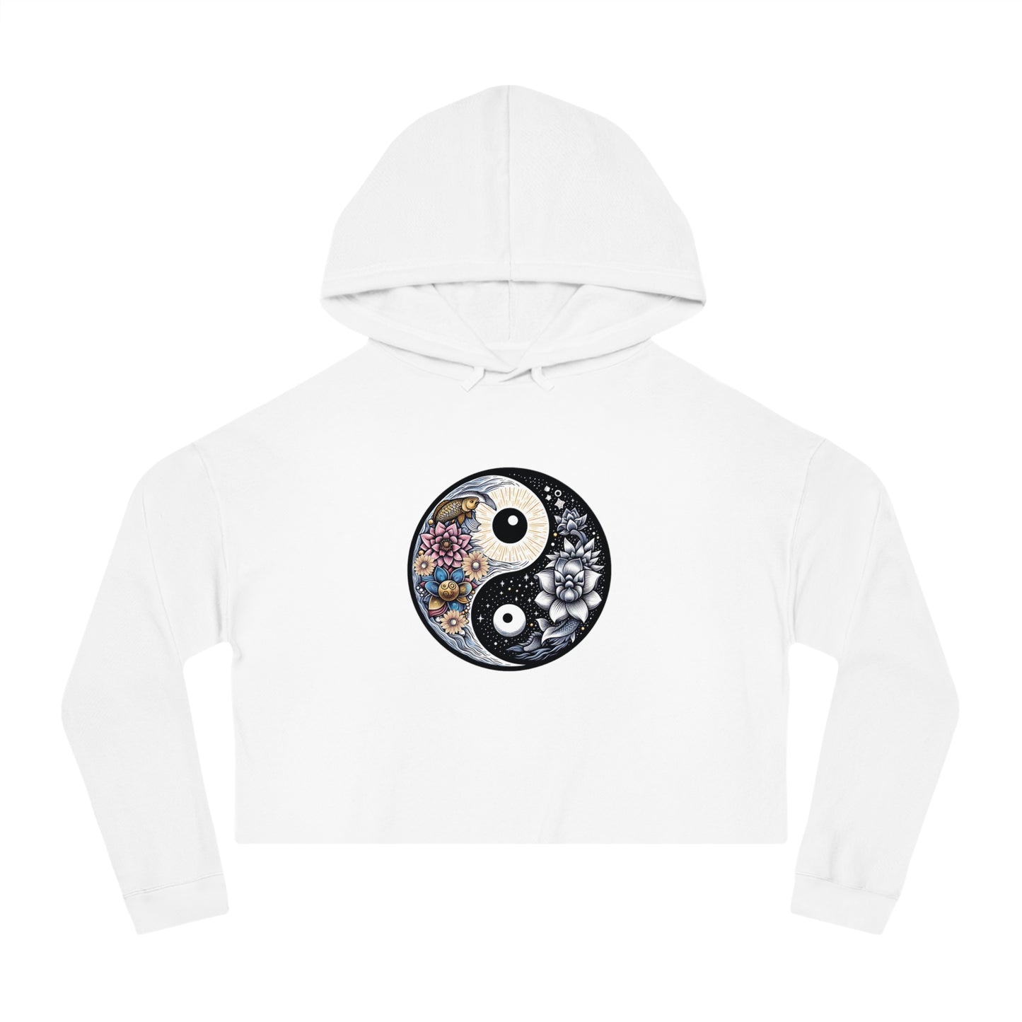 Women’s Cropped Hooded Sweatshirt with Yin Yang Design