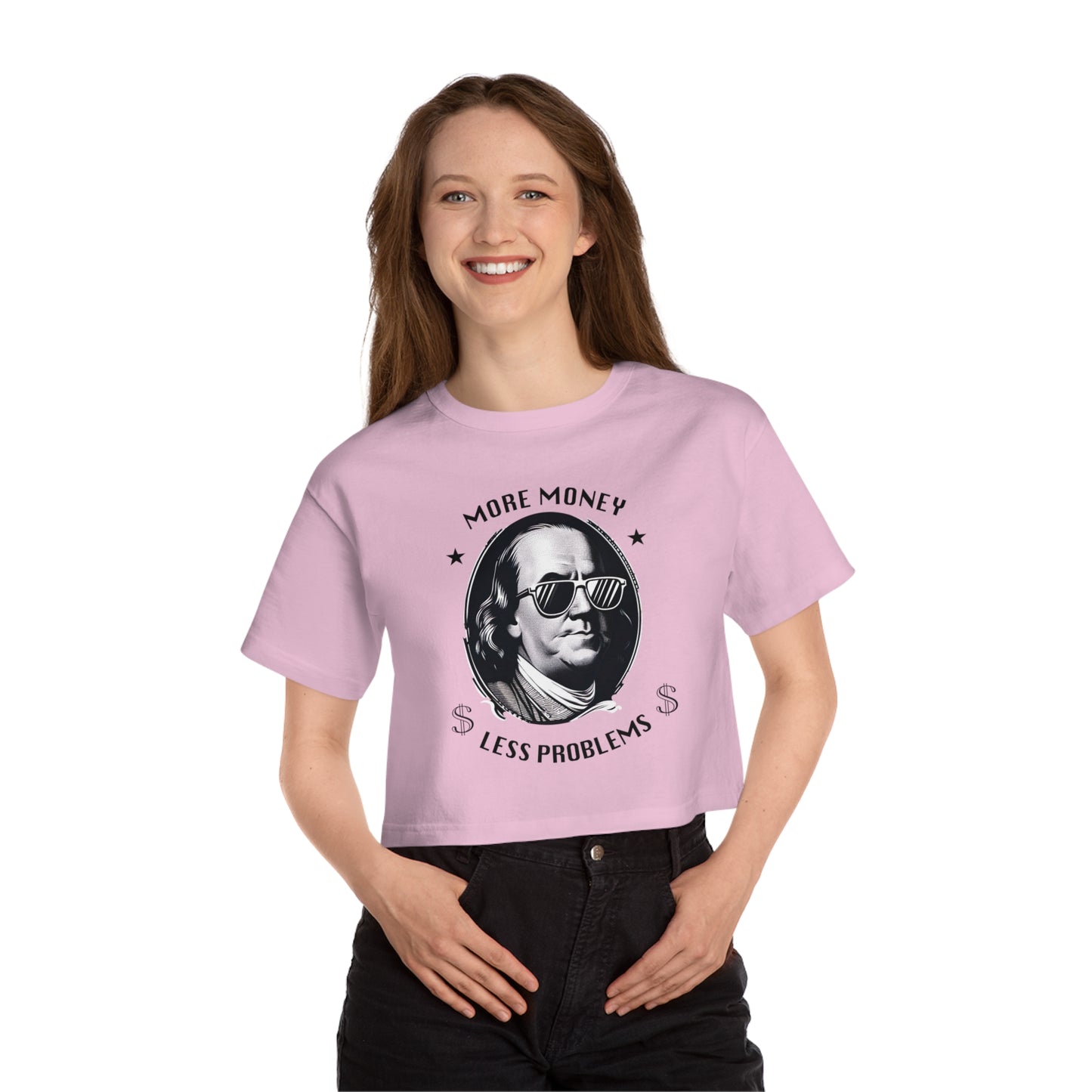 Cropped T-Shirt Benjamin Franklin Sunglasses Money Funny Cool Women