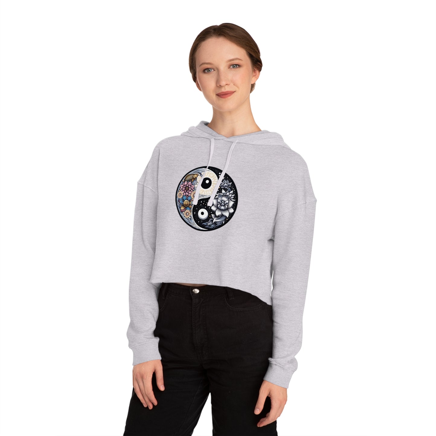 Women’s Cropped Hooded Sweatshirt with Yin Yang Design