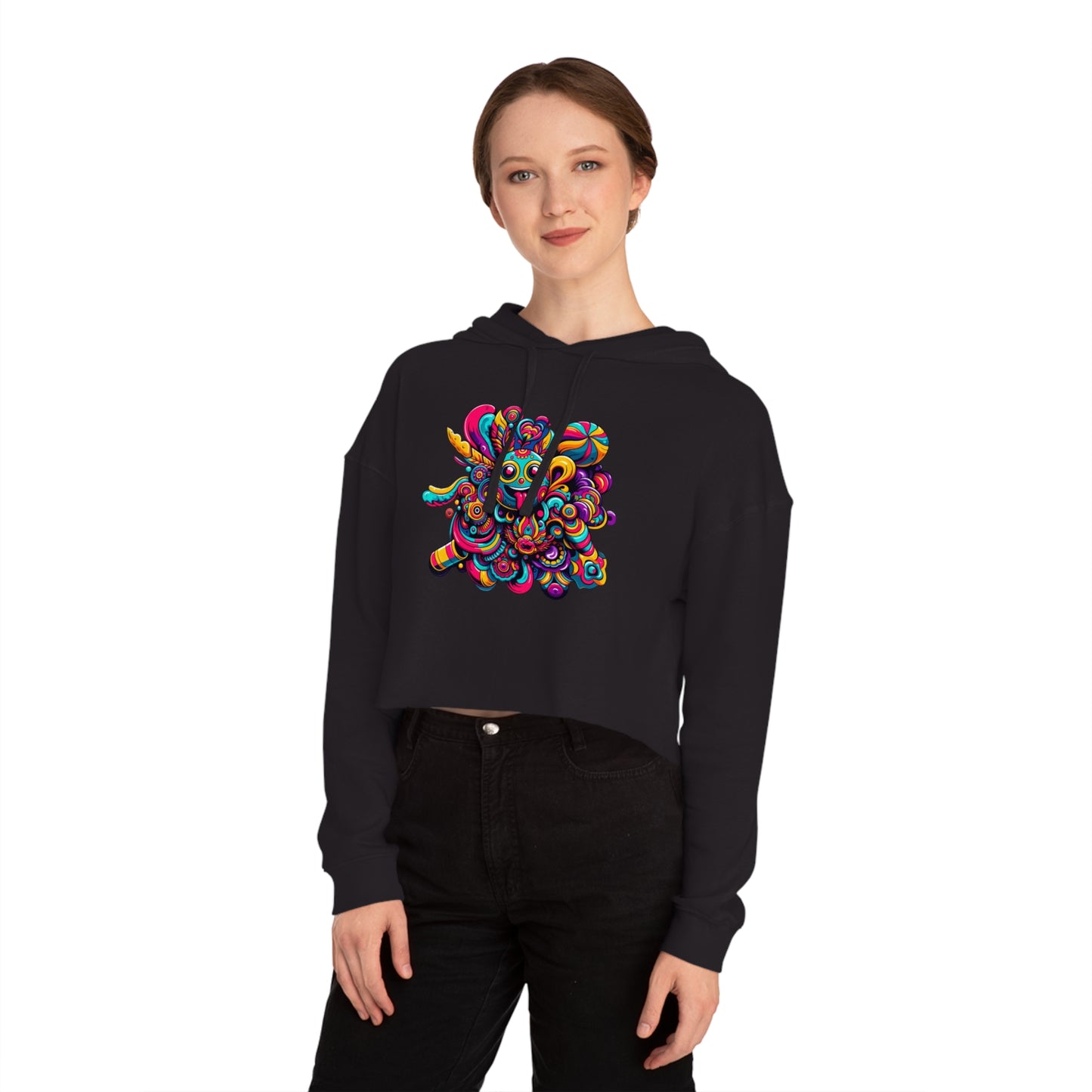 Women’s Cropped Hooded Sweatshirt with Cheerful Smiley