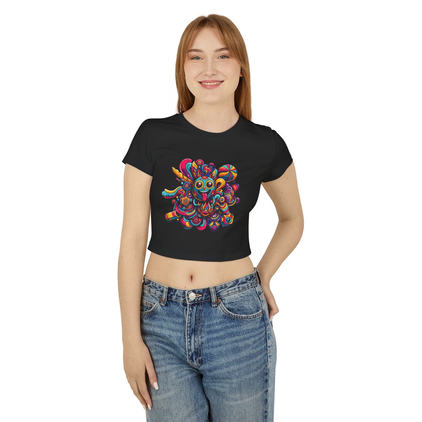 Women's Baby Tee with Cheerful Smiley Design