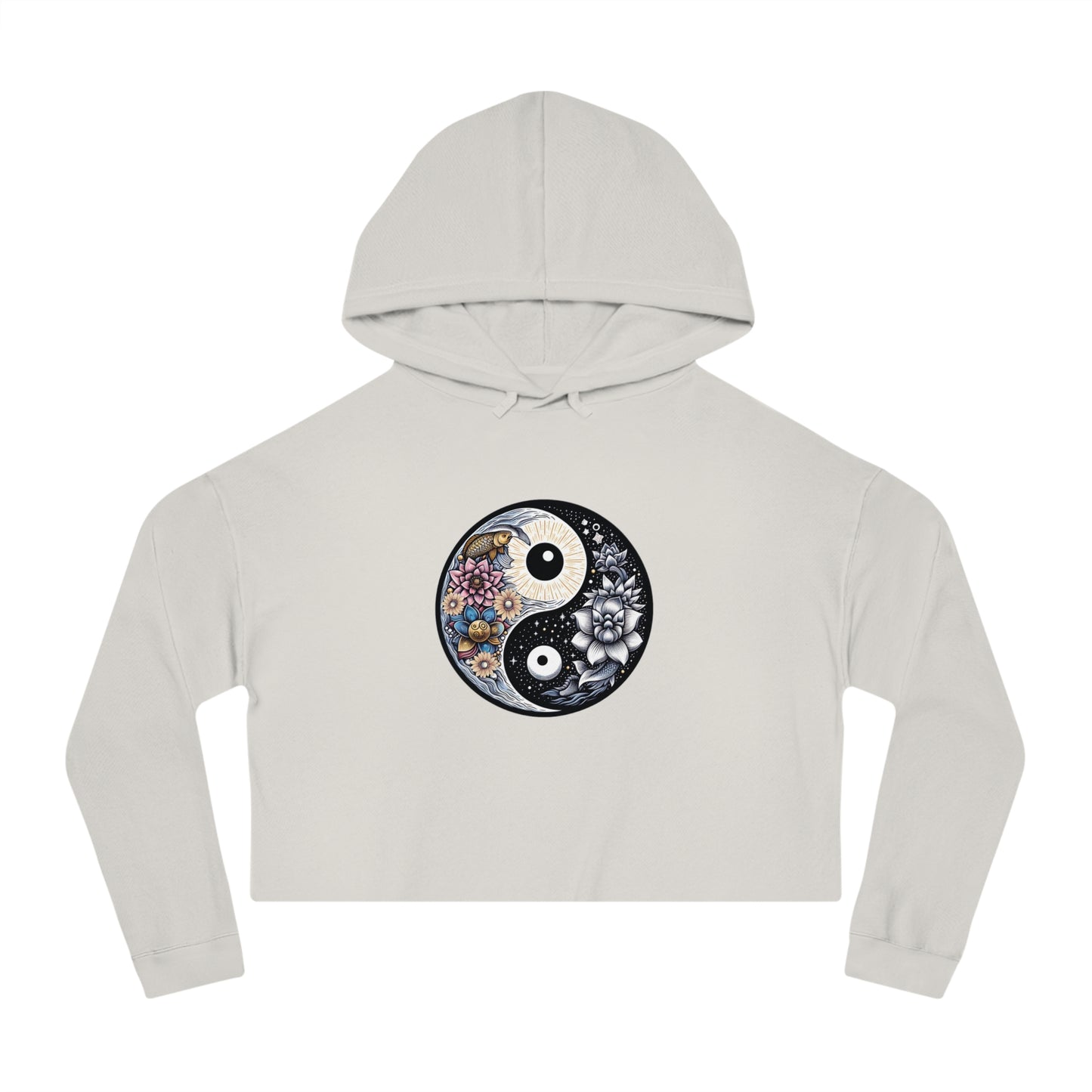 Women’s Cropped Hooded Sweatshirt with Yin Yang Design