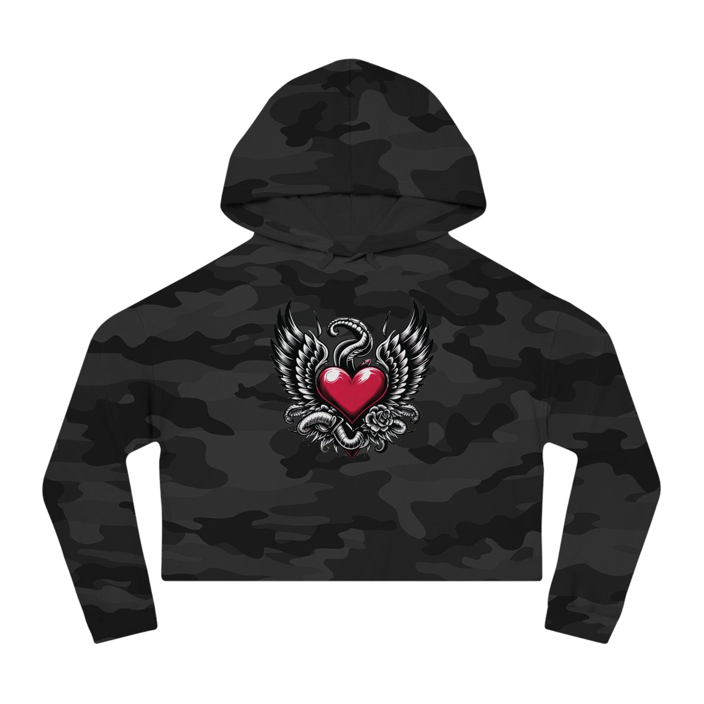 Women’s Cropped Hooded Sweatshirt with Flying Heart