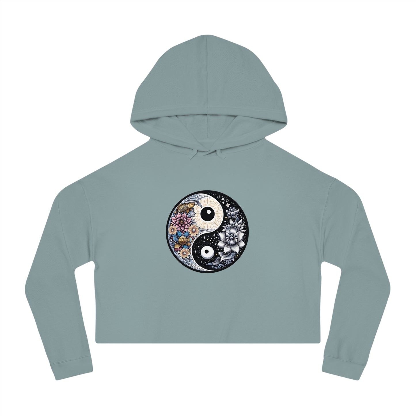 Women’s Cropped Hooded Sweatshirt with Yin Yang Design