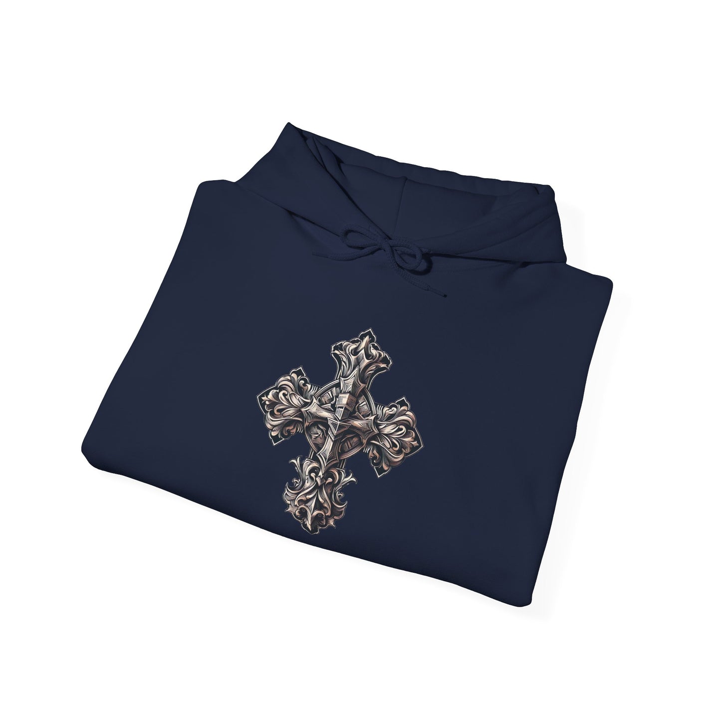 Unisex Heavy Blend™ Hooded Sweatshirt with Wooded Cross Design