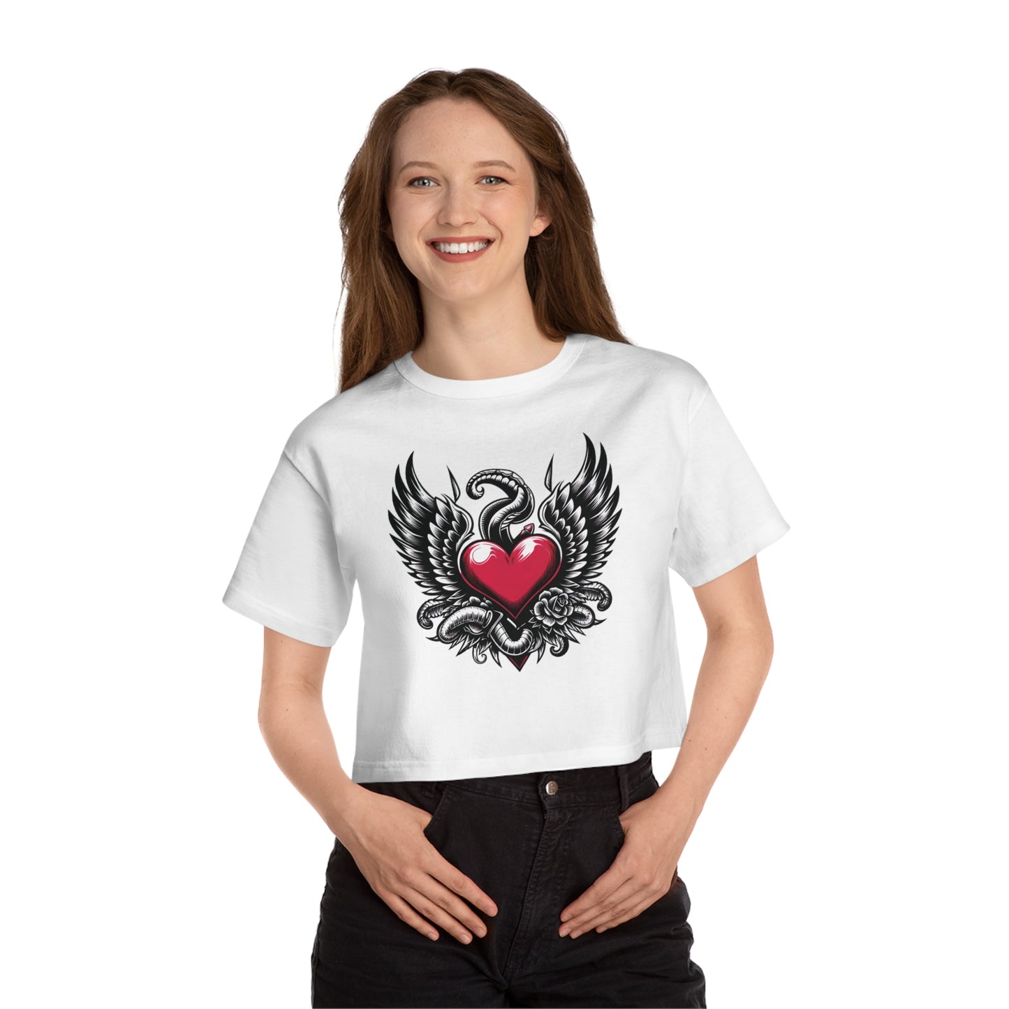 Champion Women's Heritage Cropped T-Shirt with Flying Heart