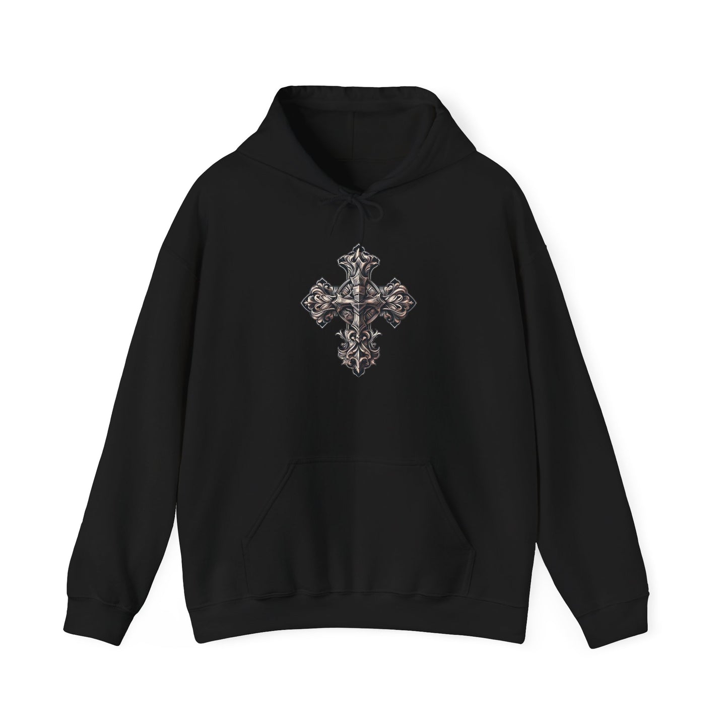 Unisex Heavy Blend™ Hooded Sweatshirt with Wooded Cross Design