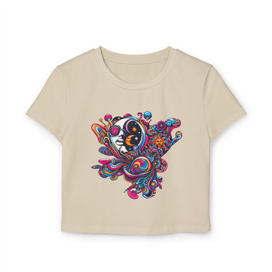 Women's Baby Tee with Moon Face Design