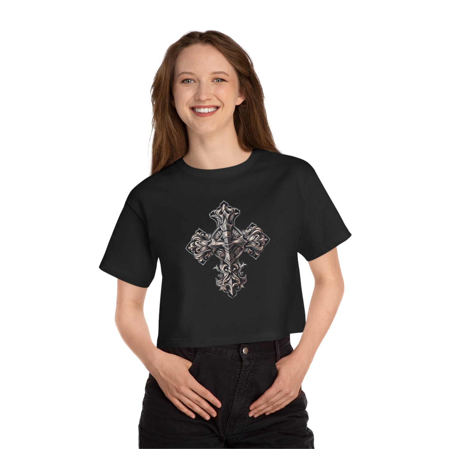 Champion Women's Heritage Cropped T-Shirt with Wooden Cross Design