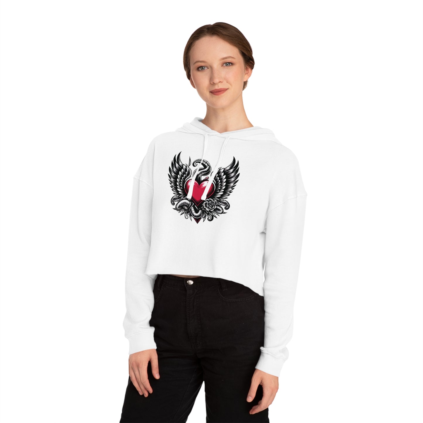 Women’s Cropped Hooded Sweatshirt with Flying Heart