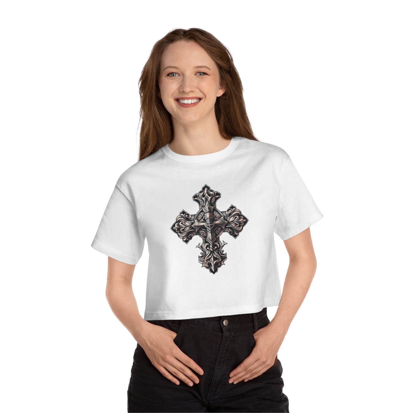 Champion Women's Heritage Cropped T-Shirt with Wooden Cross Design