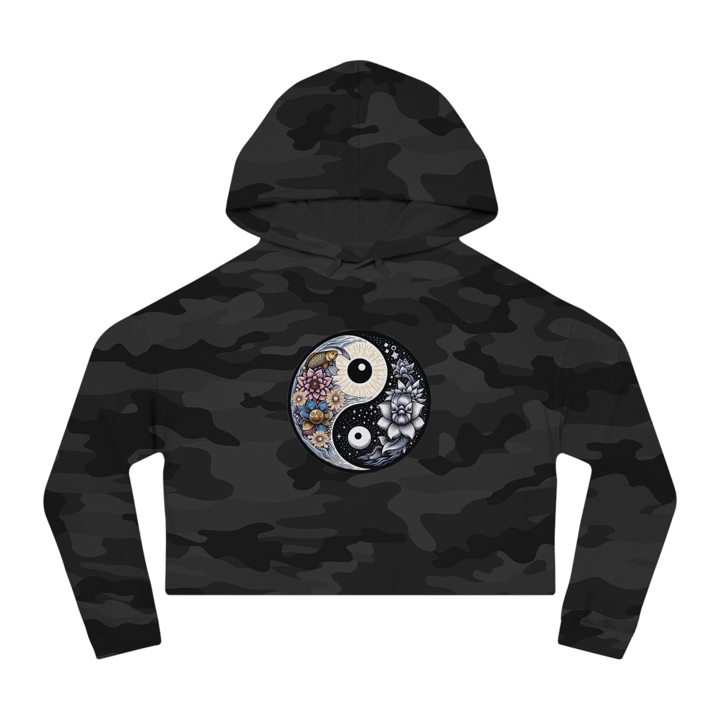 Women’s Cropped Hooded Sweatshirt with Yin Yang Design