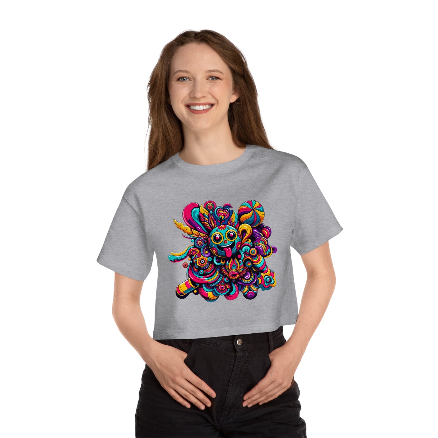 Champion Women's Heritage Cropped T-Shirt with Cheerful Smiley Design