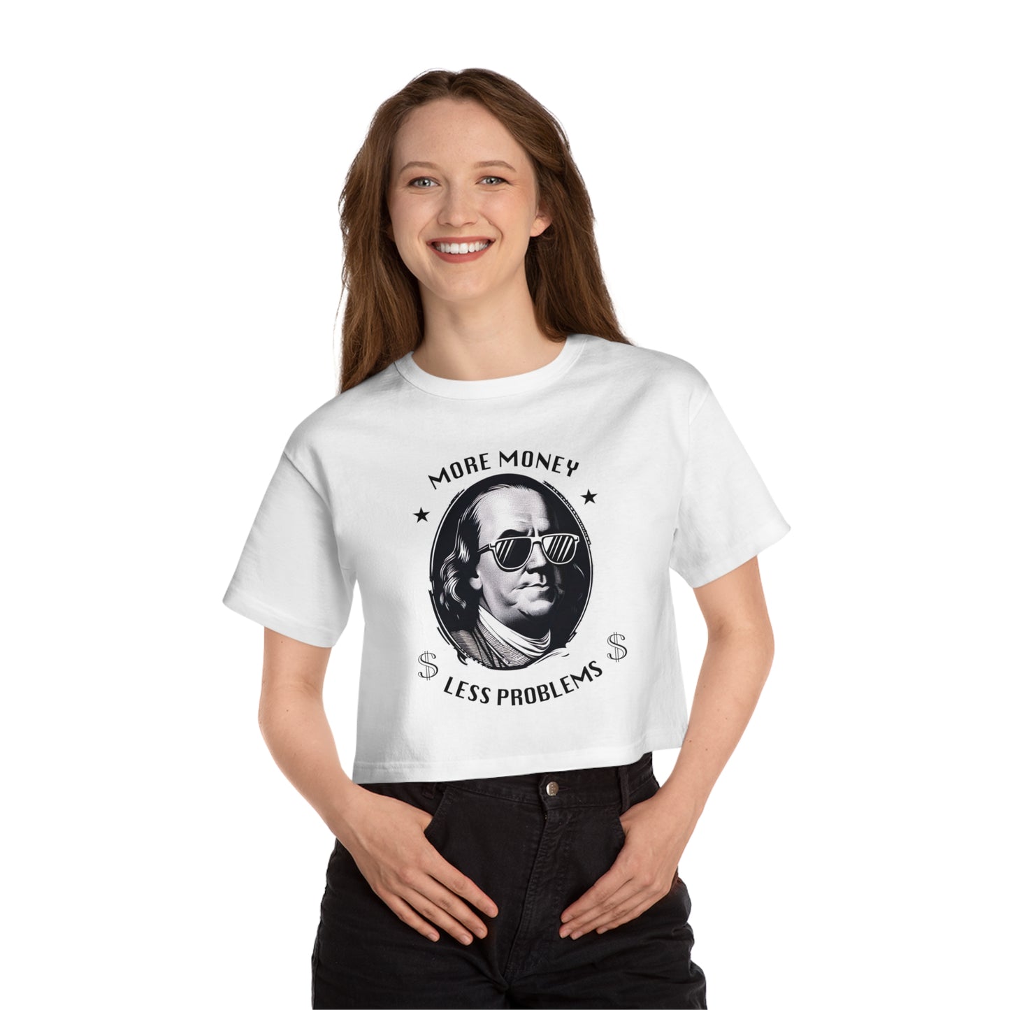 Cropped T-Shirt Benjamin Franklin Sunglasses Money Funny Cool Women